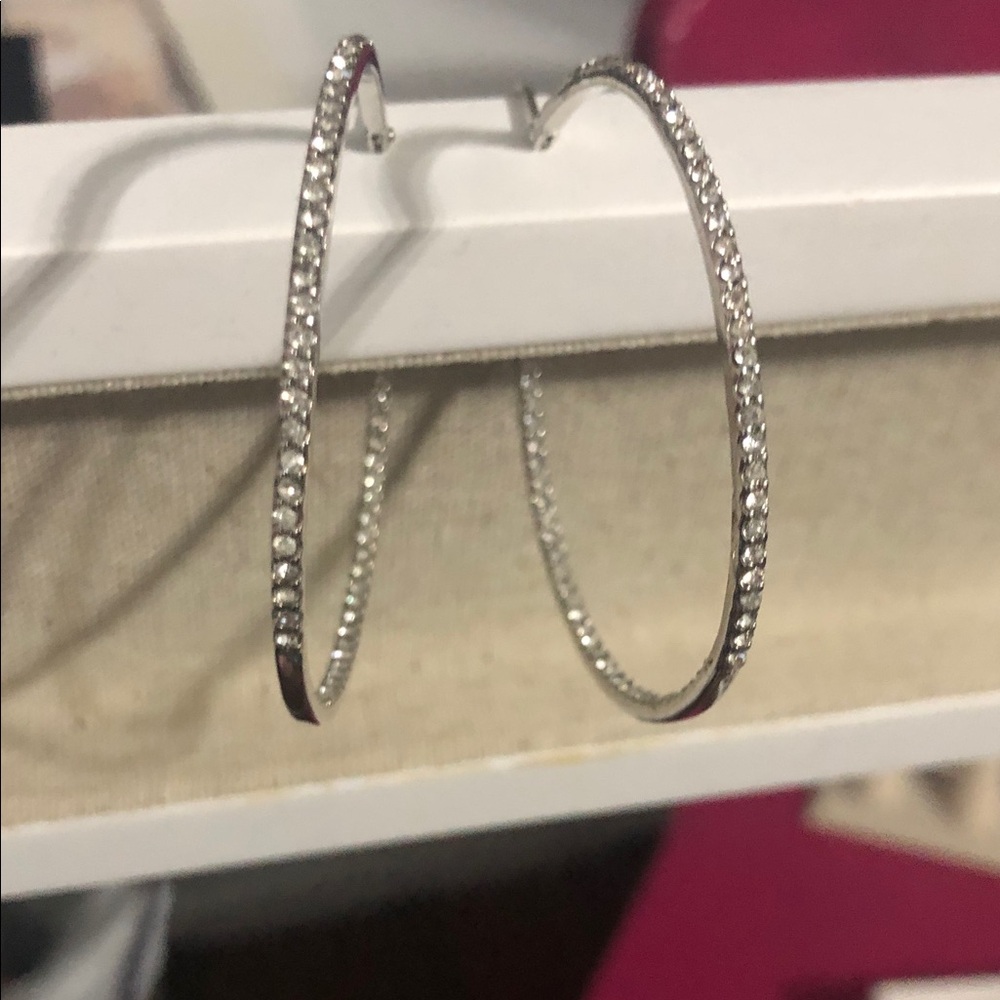 Stella & Dot Silver Crystal Hoop Earrings